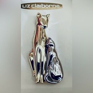 Vintage~ 80’s Liz Claiborne Gold and Silver Sitting Cat/Kitten Brooch.